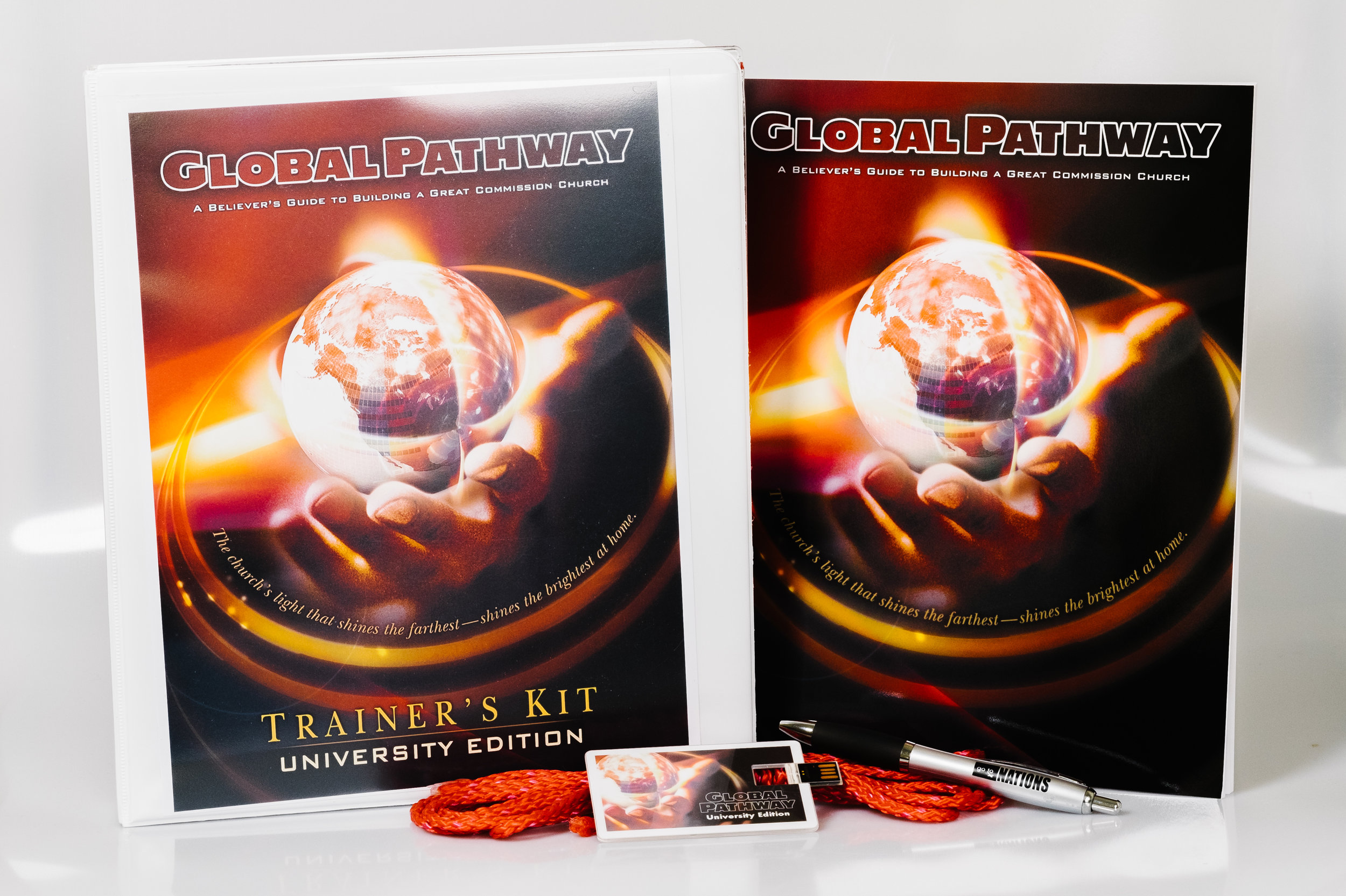 The printed Global Pathway University Edition Trainer's Kit is contains props, tools, PowerPoint files, full course videos, Curriculum Guide, and Trainer's Notes--all to empower the leader to instruct the Global Pathway curriculum in a collegiate setting. Purchase also includes (1) copy of the Global Pathway 2nd Edition (English) Student Manual which provides believers with a workbook of tools, including the training content, margins for notes, and a helpful Appendix. NOTE: It is highly recommended that each course participant purchase their own copy of the Student Manual.