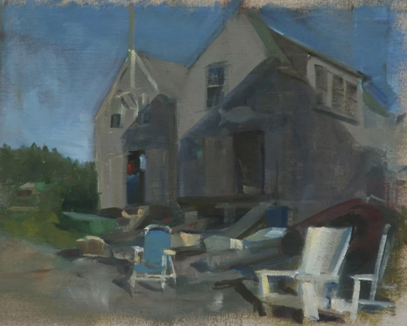 Blue and White Chairs , oil on linen, 9" x 11"