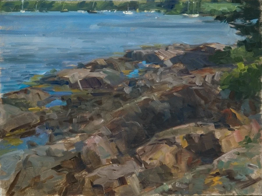 Rocks, Indian Island I , oil on board, 9" x 12"