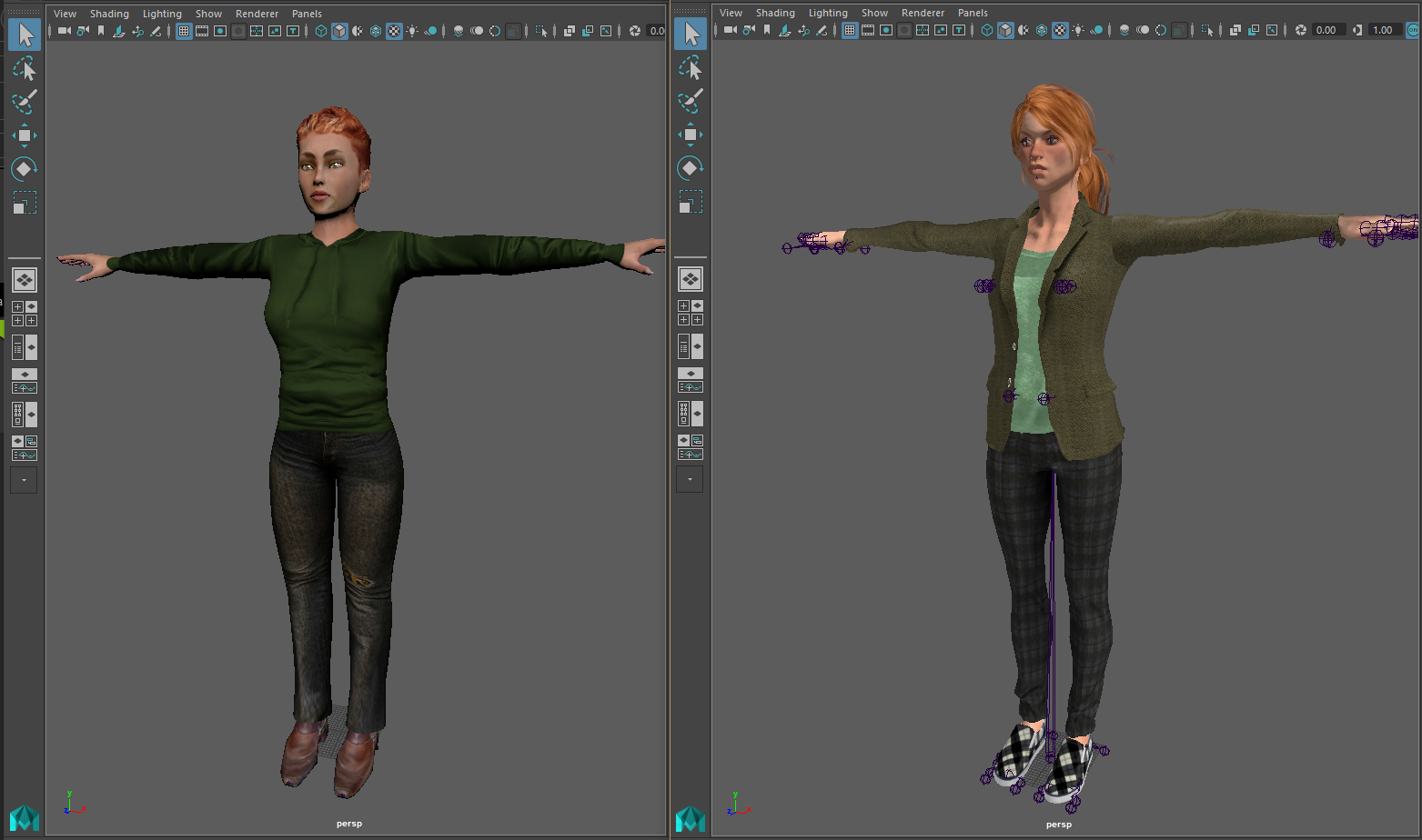 Same character created in Autodesk Character Generator on the left and iClone Character Creator on the right.