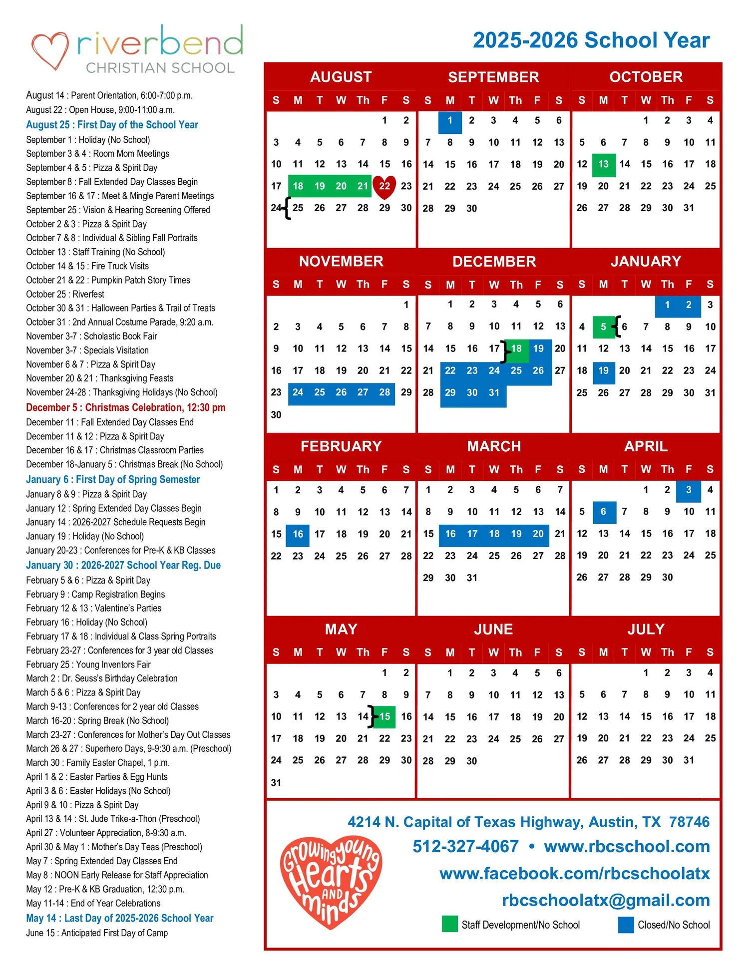 Riverbend 2027 Schedule