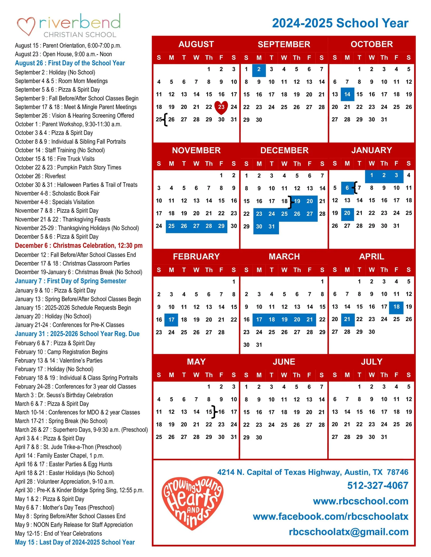 Calendar Riverbend Christian School