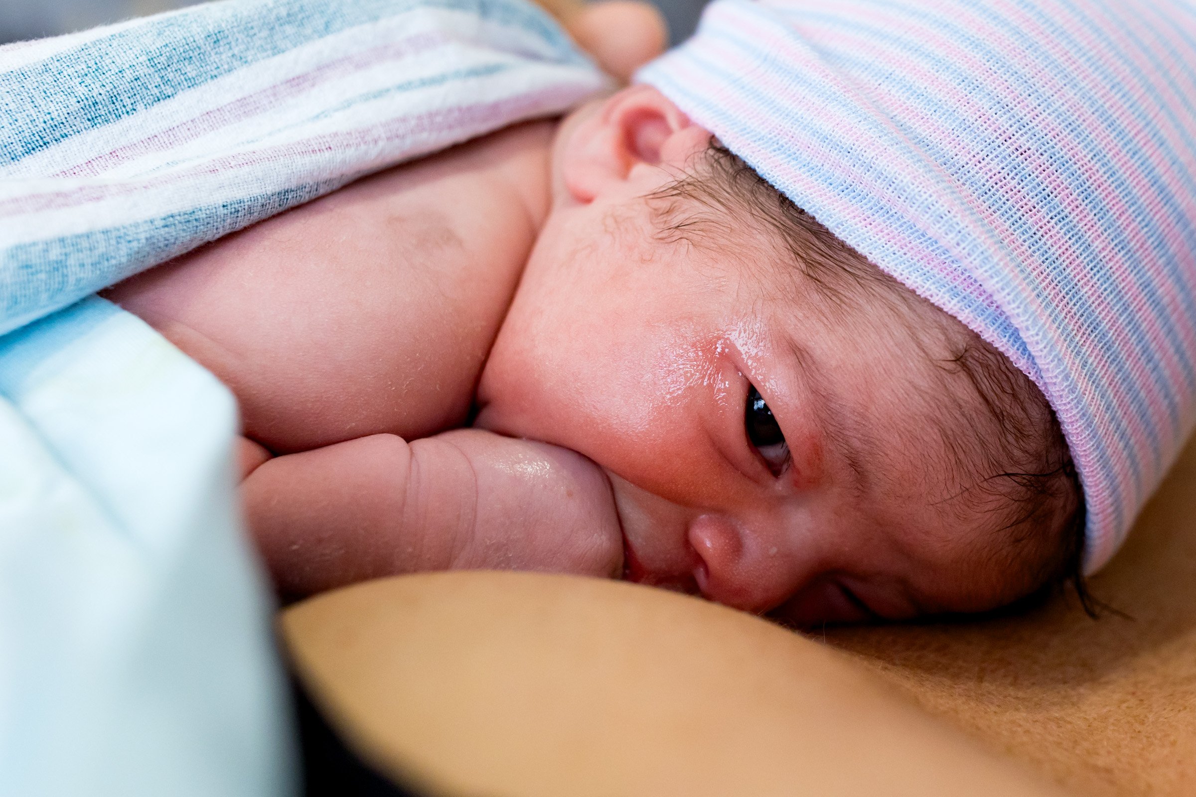 newborn baby resting on her mom's chest