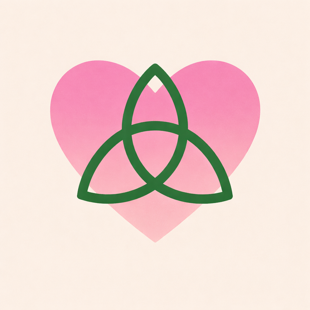 Green triquetra over pink heart.png