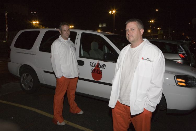 Team Vampire, winners of the first-ever, first-annual Rental Car Rally. In true Cannonball fashion , Team Vampire had their van towed to the finish line, thereby lowering their mileage. We have since closed that specific, gaping loophole.