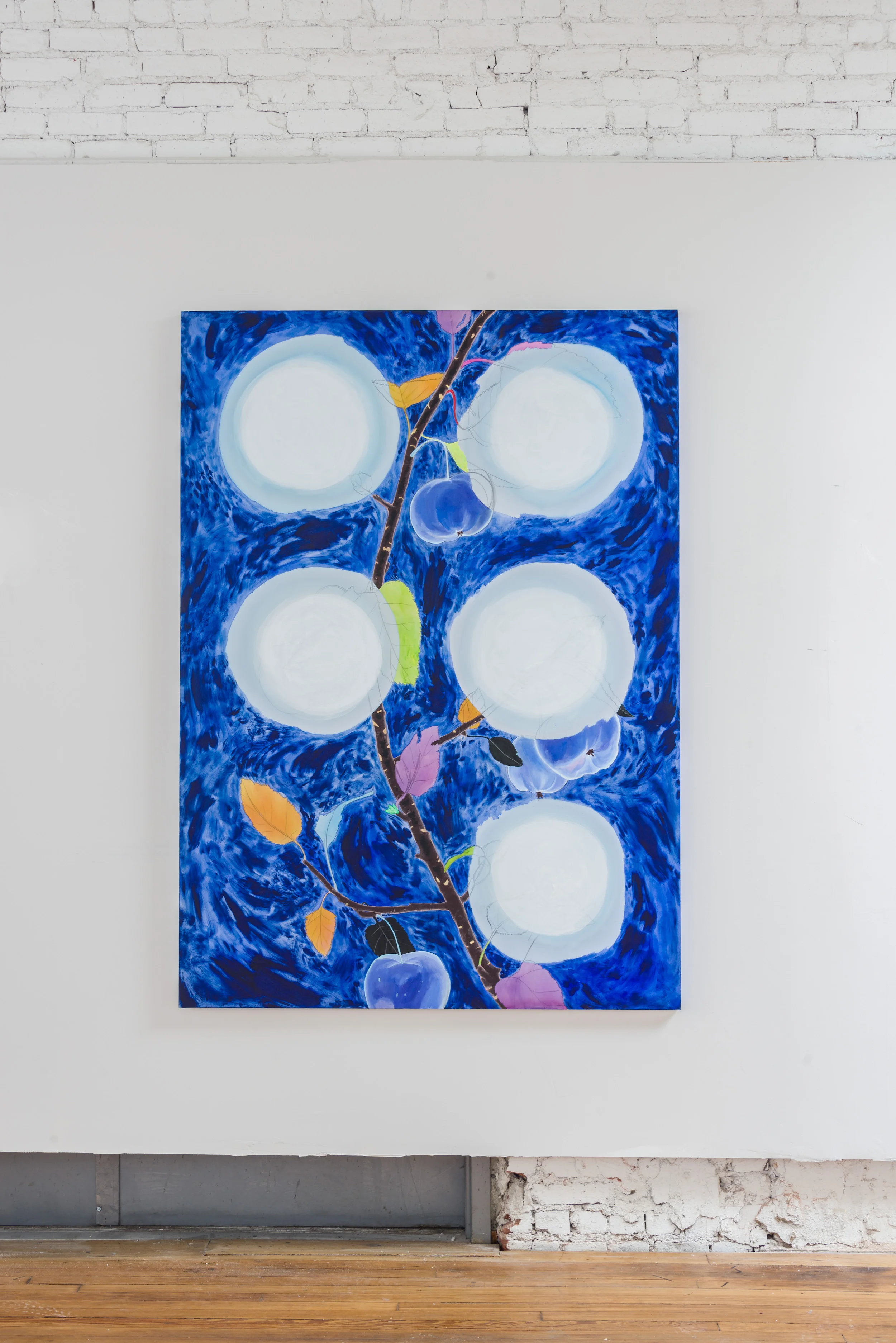 Paul Heyer Blue Apple 1 , 2017 Oil and acrylic on polyester 67h x 48w in