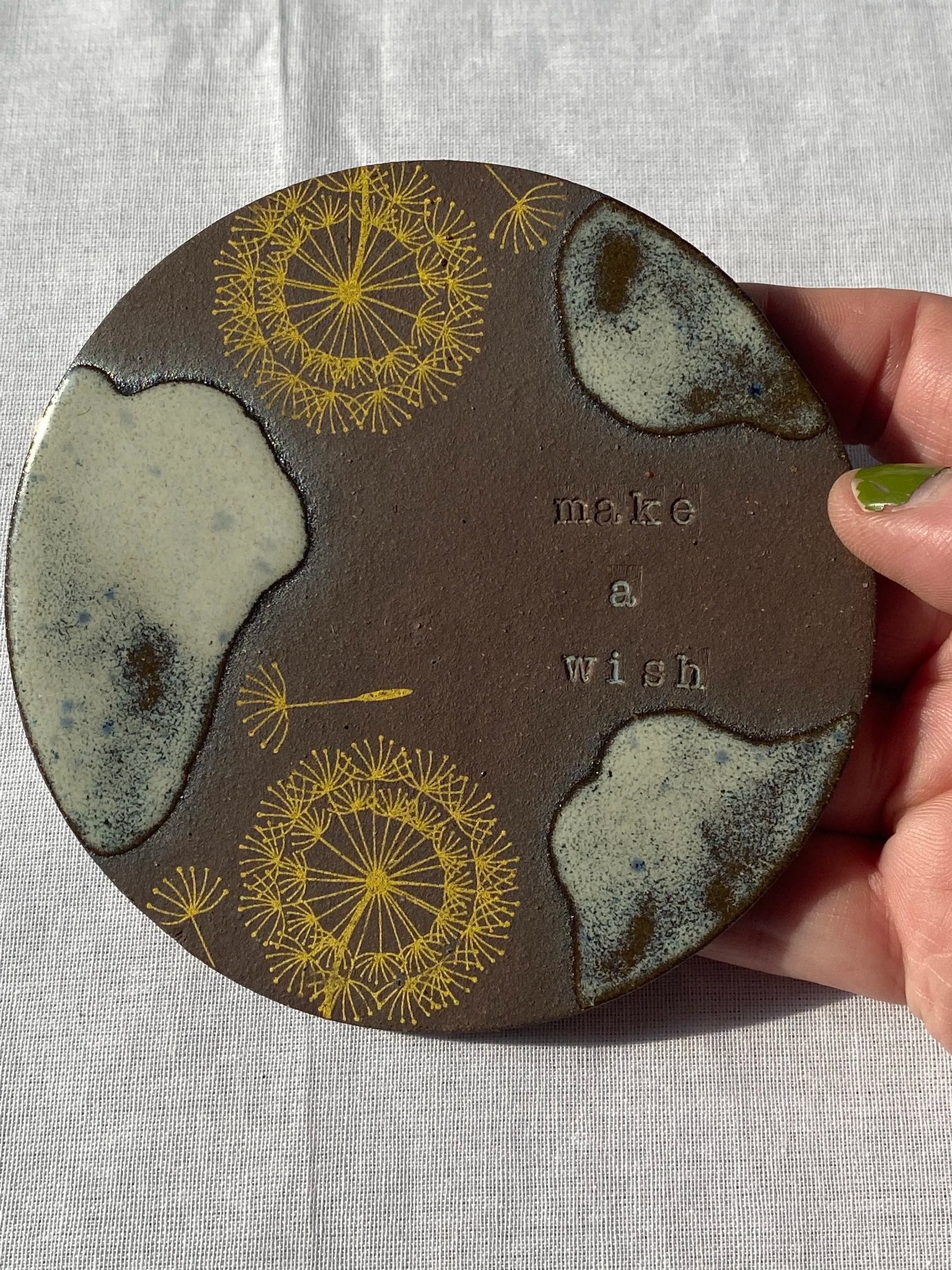 dandelion coaster make a wish spread the seed ceramic art ceramic coaster