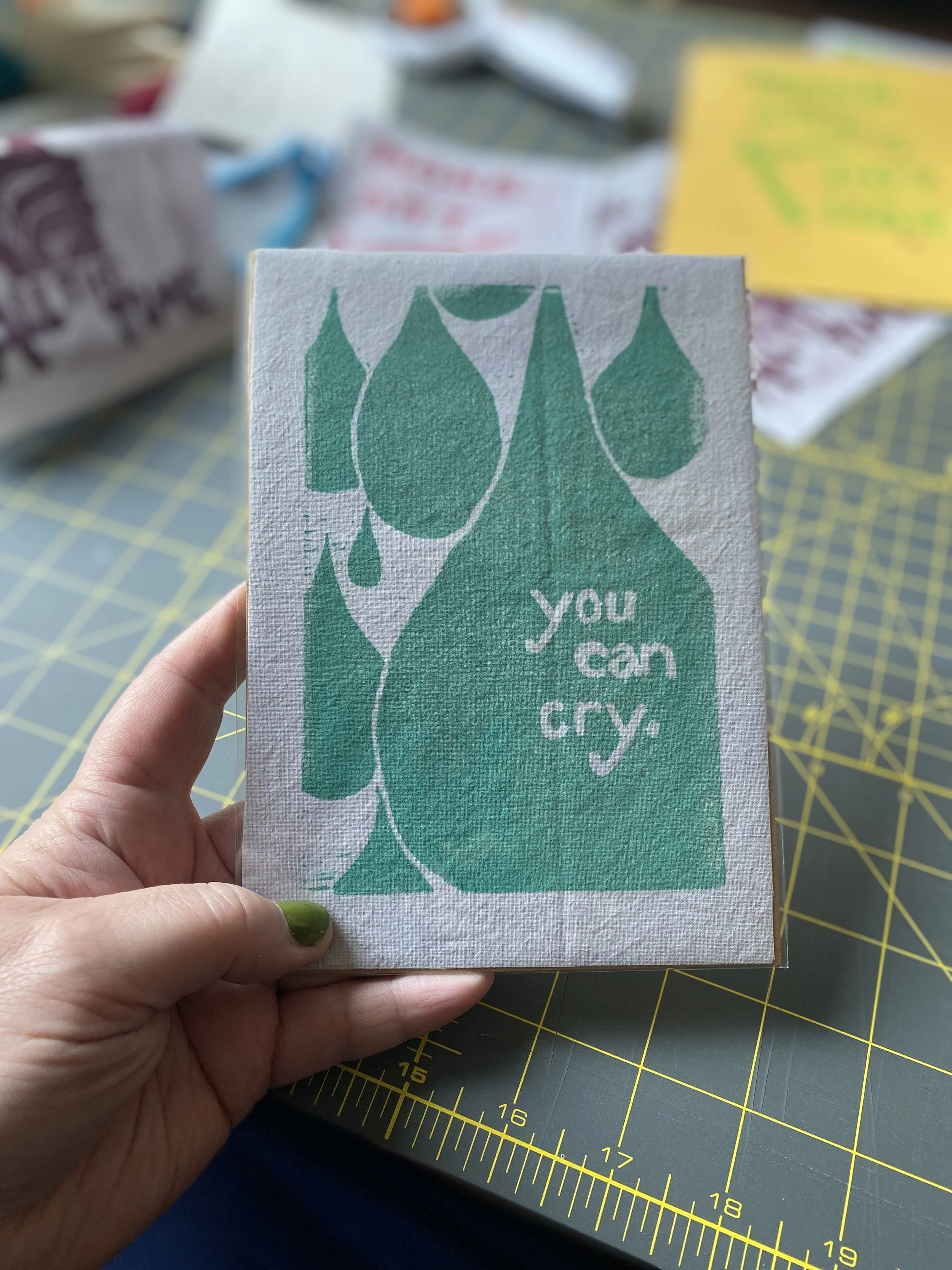 you can cry patch permission to cry therapy therapists office turquoise cotton block print