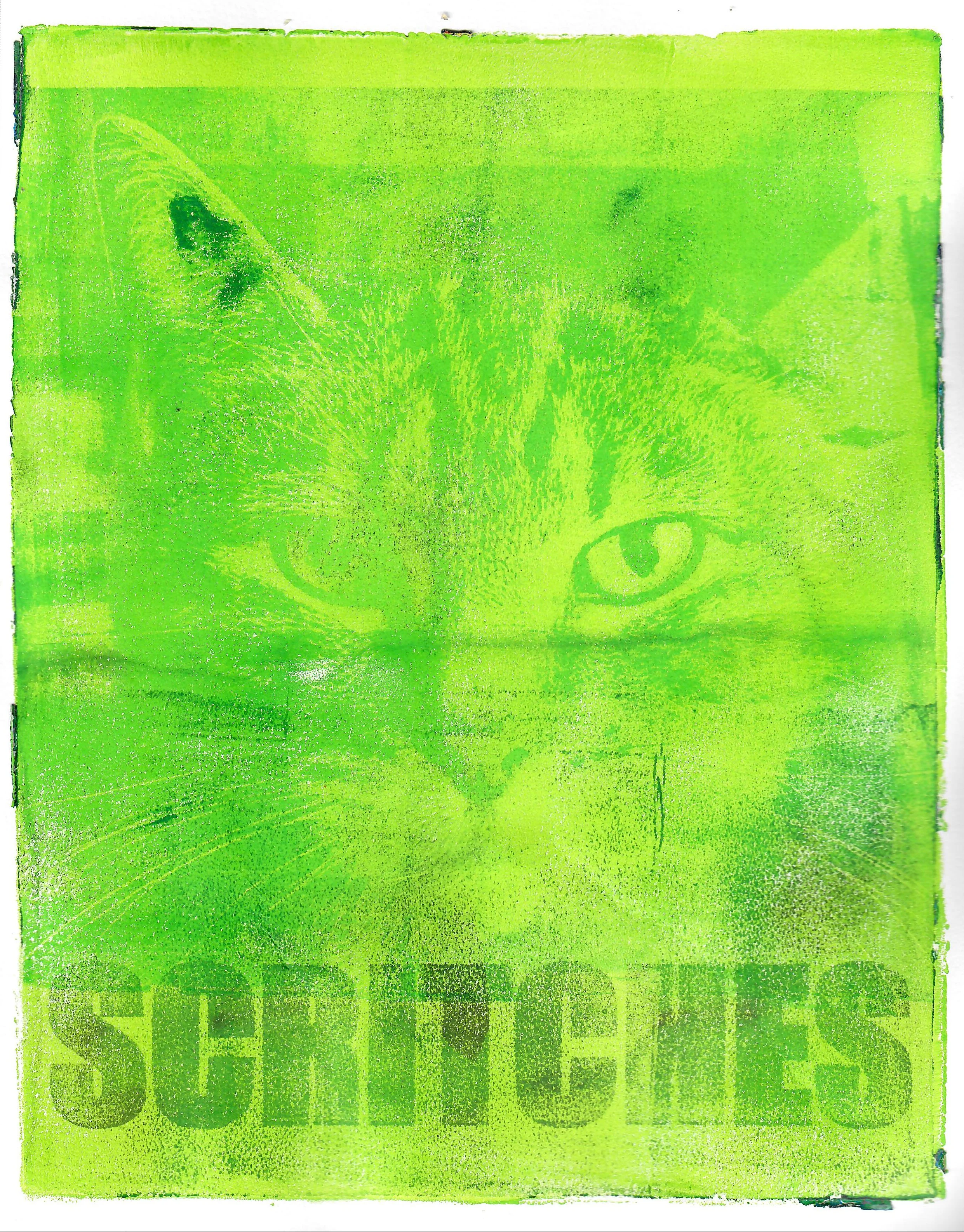 cat print scritches green cat art demands serious cat give her scritches pets for kitties kitty art