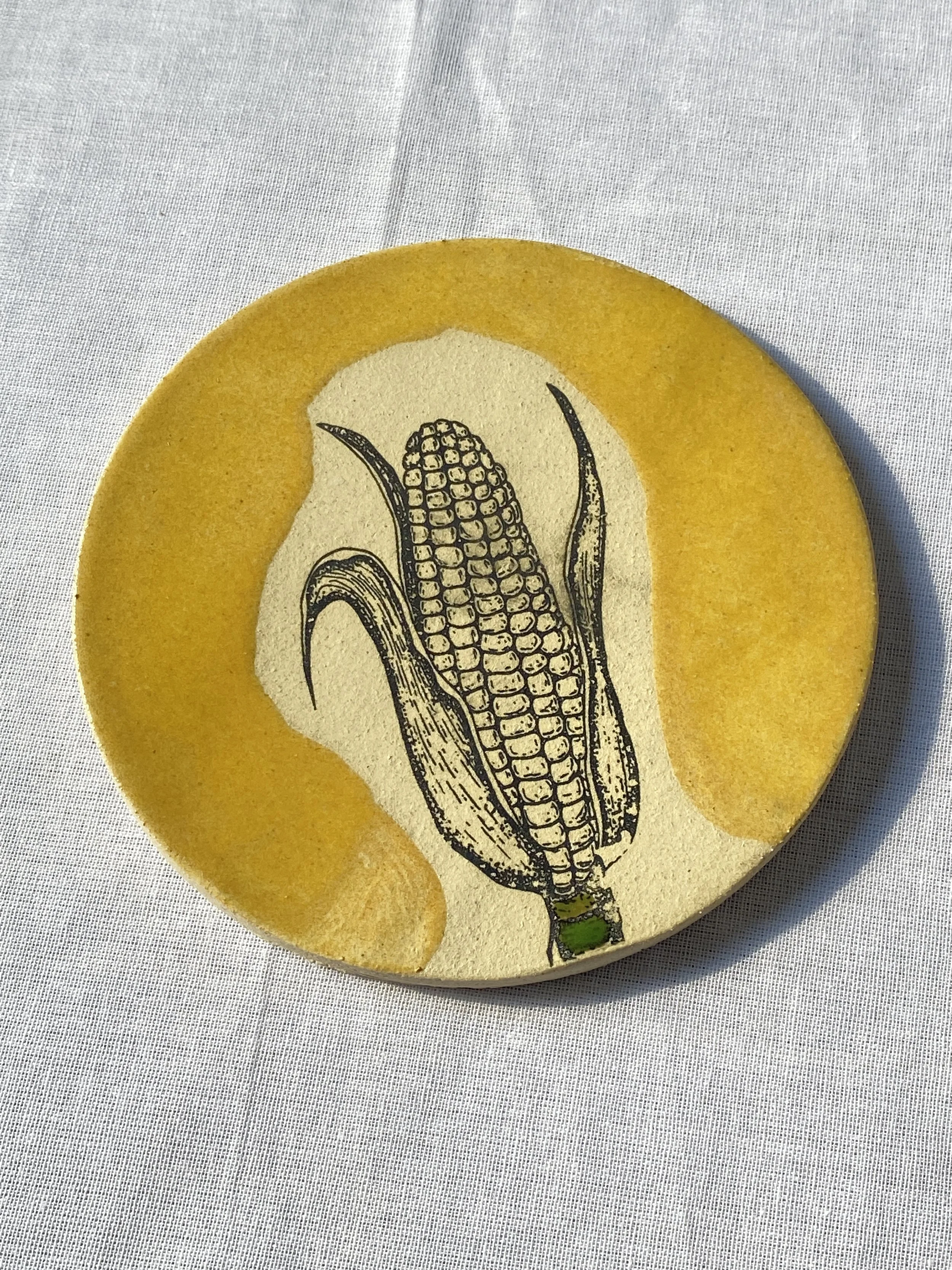 corn cob coaster yellow corn midwest corn farmer cob ceramic art