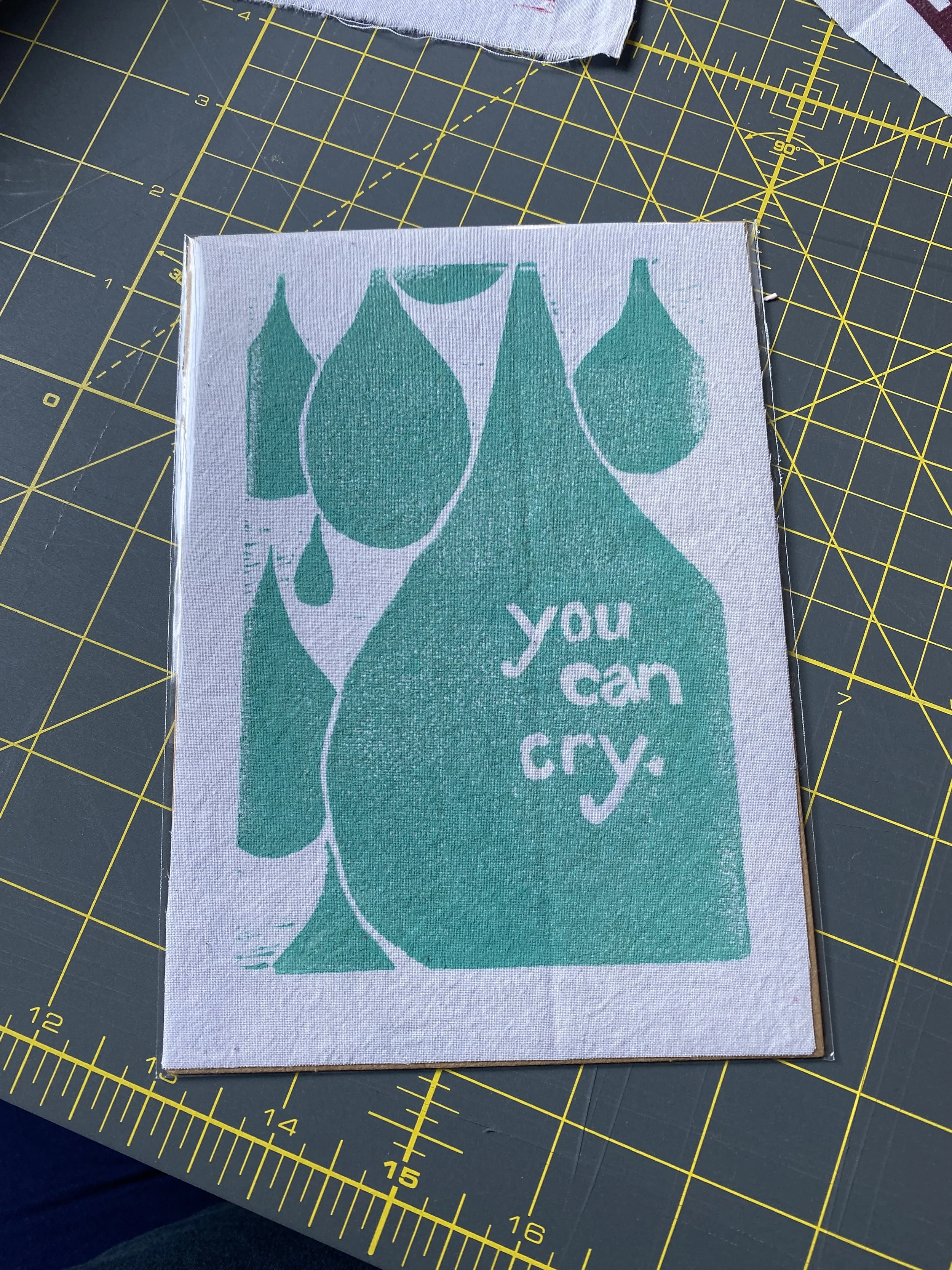 you can cry patch permission to cry therapy therapists office turquoise cotton block print