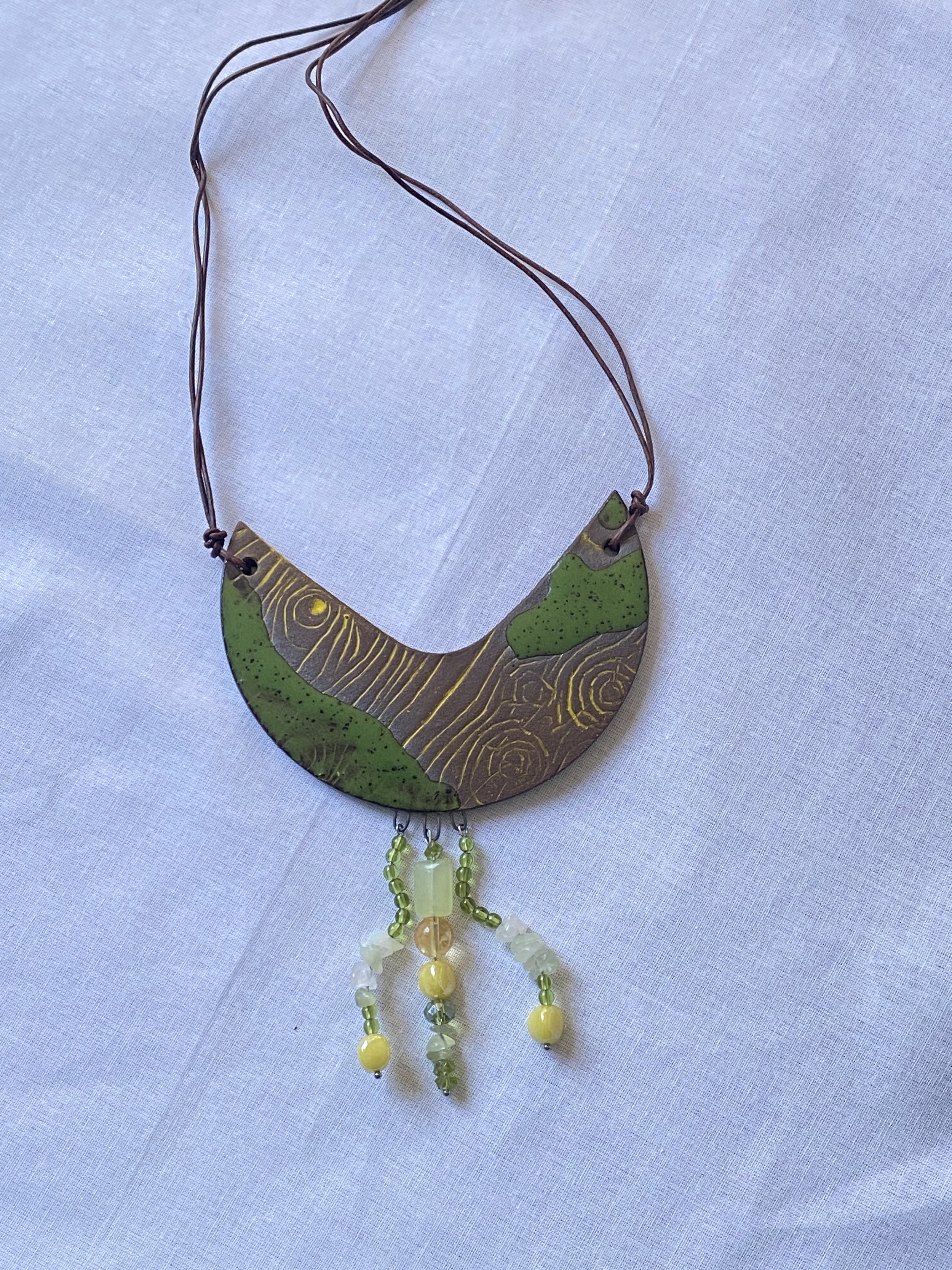 ceramic woodgrain necklace beadwork statement jewelry ceramic wearable art fuck yeah