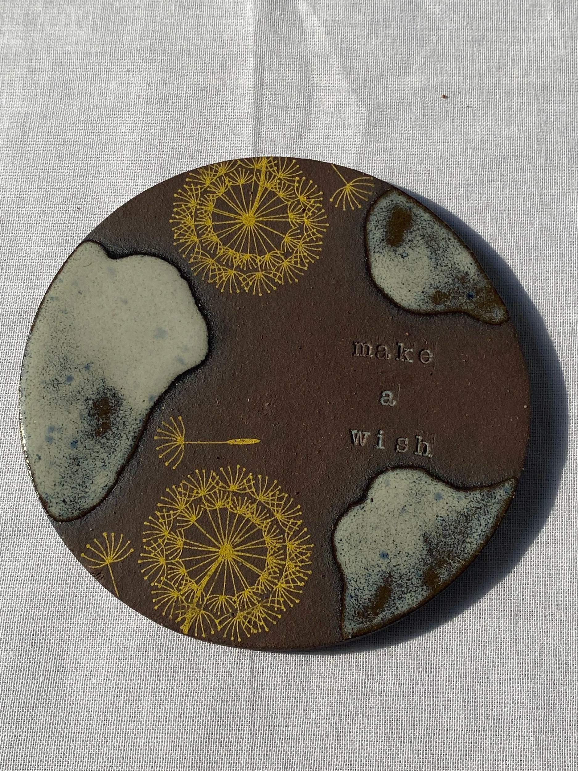 dandelion coaster make a wish spread the seed ceramic art ceramic coaster