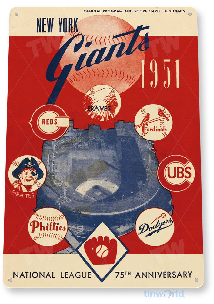 Giants vs Brooklyn Dodgers Line-up Card tin sign 1933 American football N.Y 