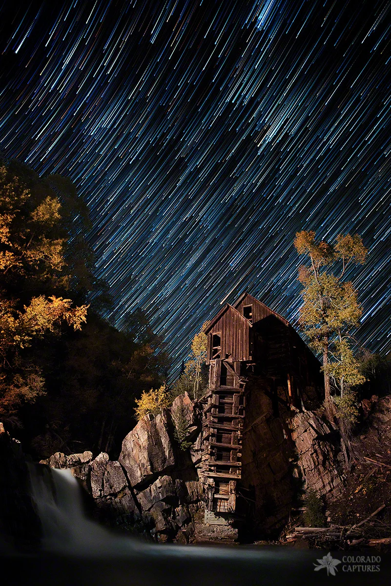 Starry Night Star Trails At The Crystal River Mill Near Aspen, Colorado