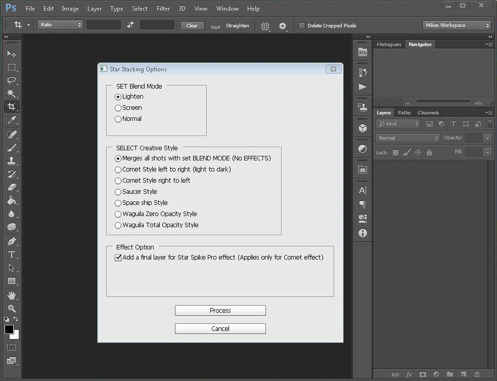 Salim Waguila's Star Trail Stacker Script - Options