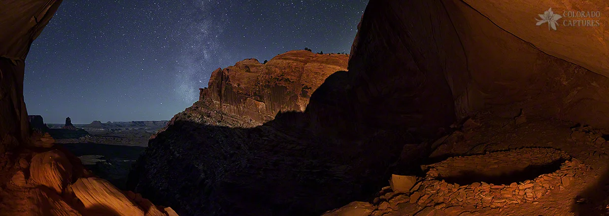 "Moonlit Milky Way Panorama From False Kiva" - Canyonlands, Utah