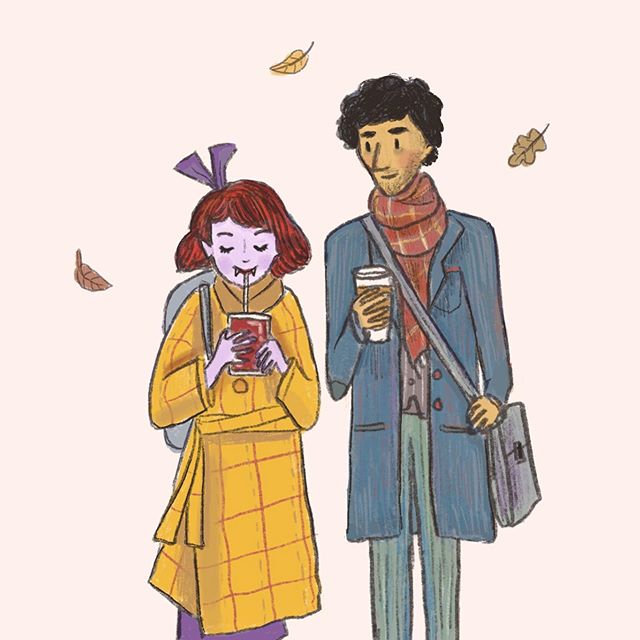 Ben likes pumpkin spice lattes and Scarlet does not. As a half vampire, she prefers blood, but that somehow didn&rsquo;t bother him one bit. #tasty #coffeerun #vampires #inktobertasty #inktoberday25