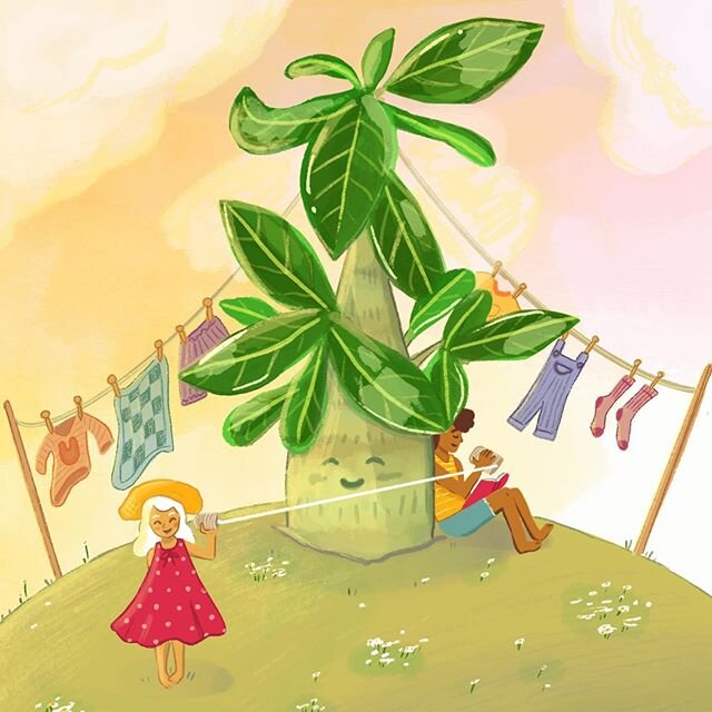 Social at a distance.Featuring my mom&rsquo;s cute desert rose. 🌱 🌹 #socialdistance #desertrose #childrensillustration