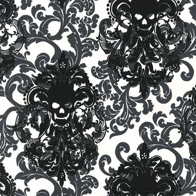Skull Damask - White