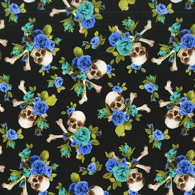 More Flowers, Skulls and Crossbones - Blue