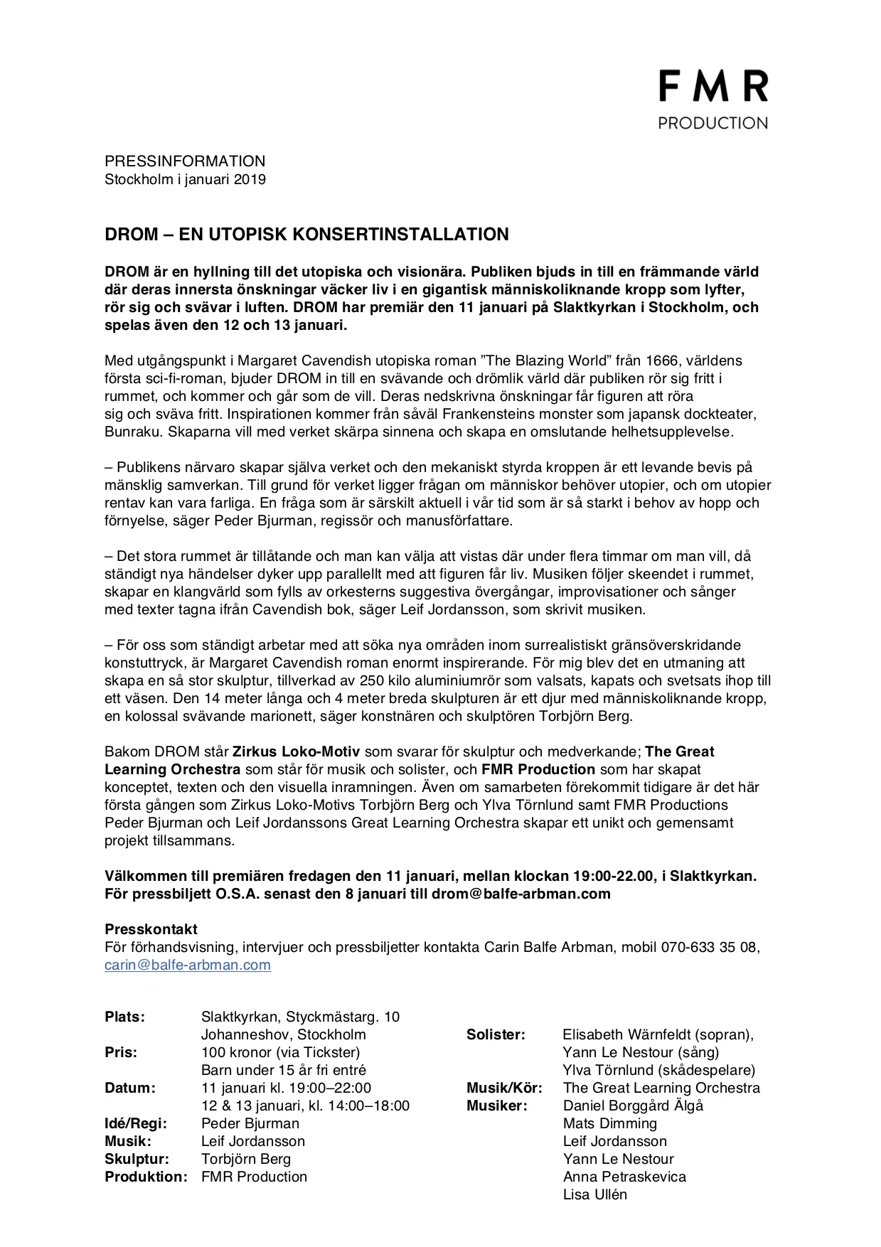 Pressrelease skickad 3 januari 2019