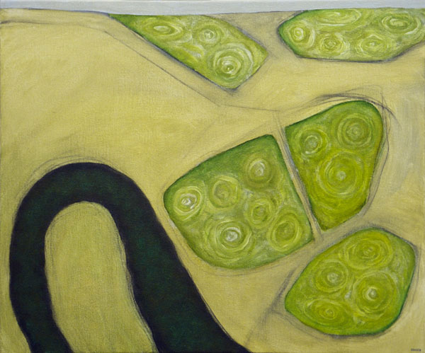 Swirly green pools </br>2013 oil and pencil on canvas</br>50x60cm