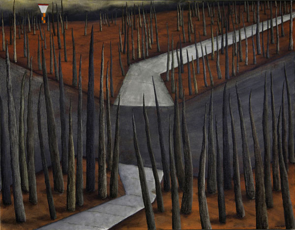Dead sticks and the tower </br>2012 oil on canvas </br>90x75cm</br></br>SOLD
