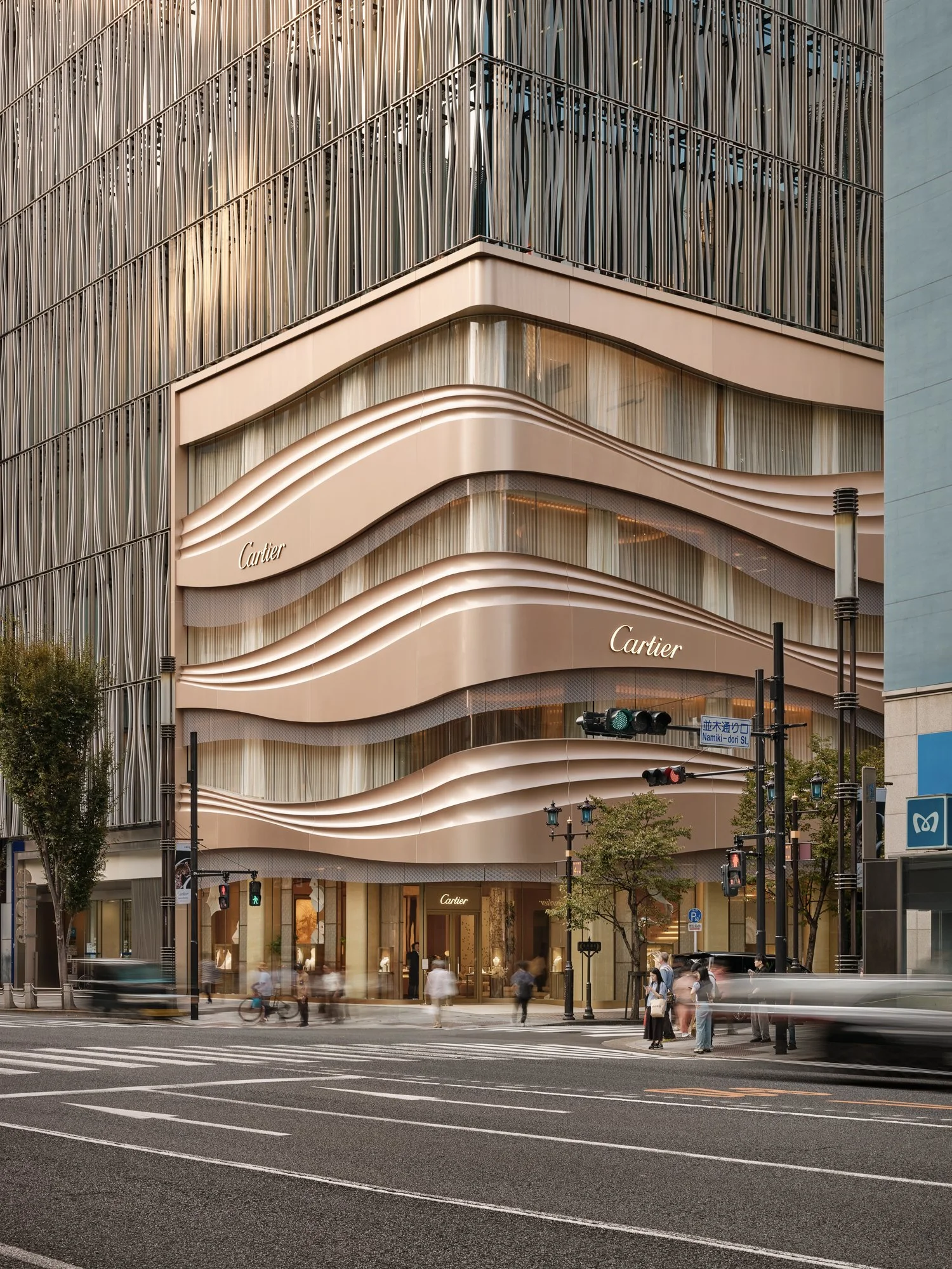  Cartier has unveiled its newly completed facade for the Ginza 4-chome Boutique in Tokyo, Klein Dytham architecture’s second major facade commission for the Maison. In a district defined by strict geometry and vertical rhythm, the new frontage introd