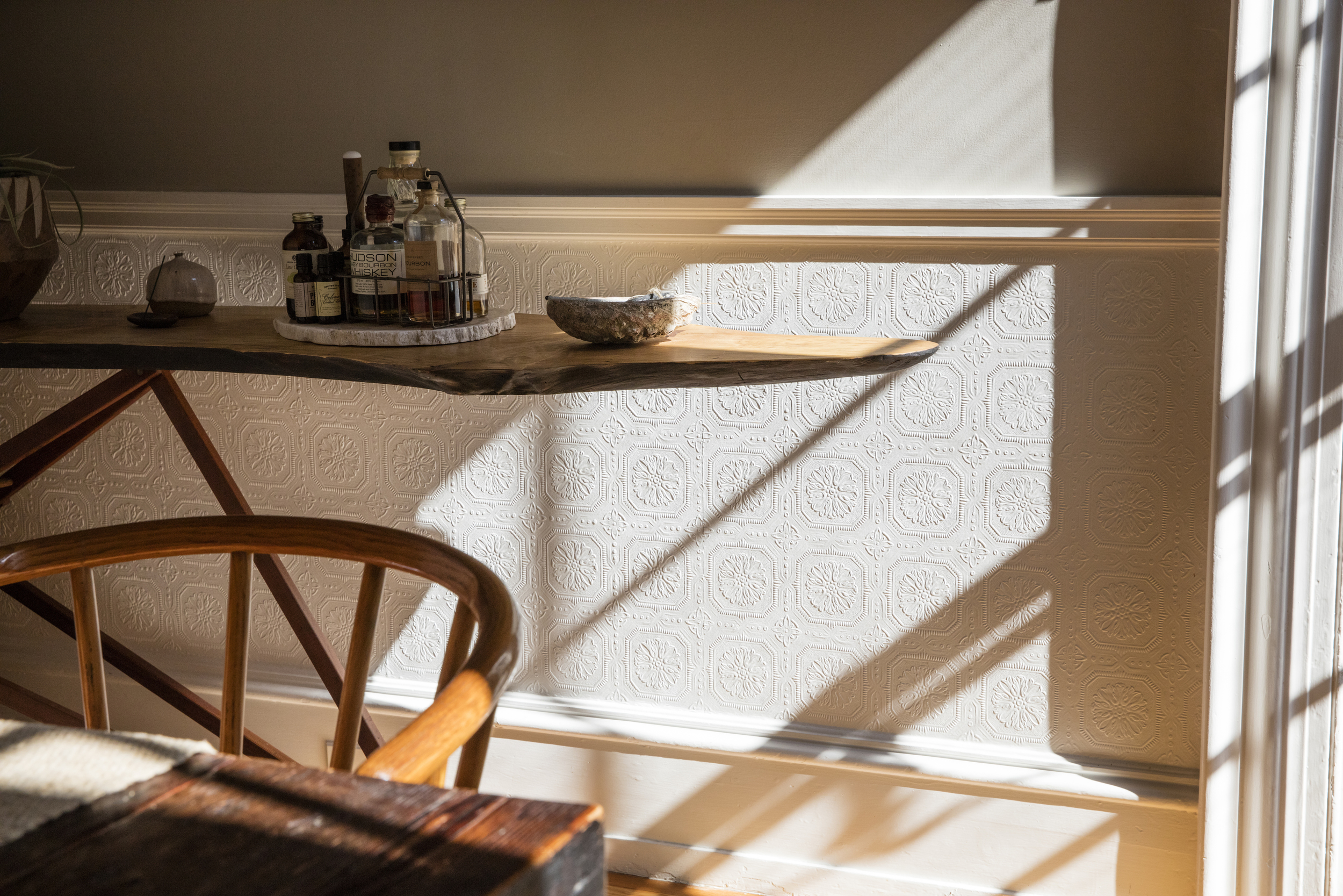   "We have a lot of artist/craftsman friends. Almost all of the wood furniture you see was made by our friend Ben McBrien of  Farmhaus ."  
