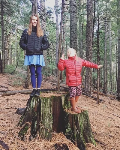 Sisters in the woods.