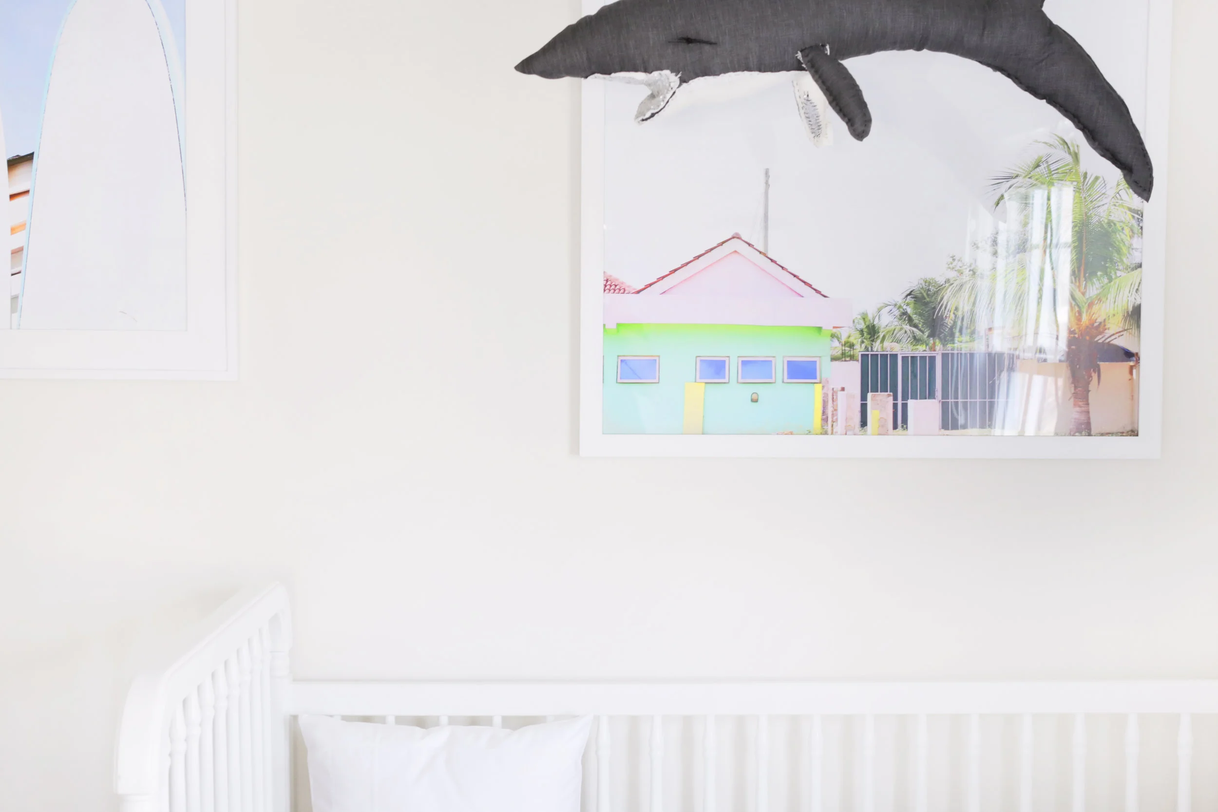   Whimsical  hanging shark  &nbsp;  and Indego Africa's Sea Tones   framed print.&nbsp;   