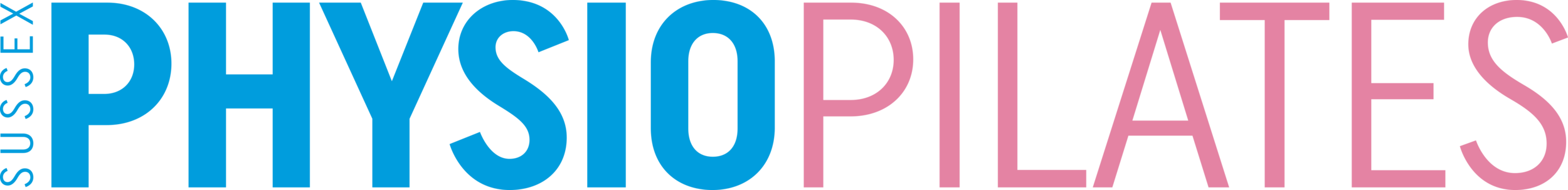 Logo with the words "SUSSEX" vertically on the left and "PHYSIOPILATES" in large blue and pink letters.