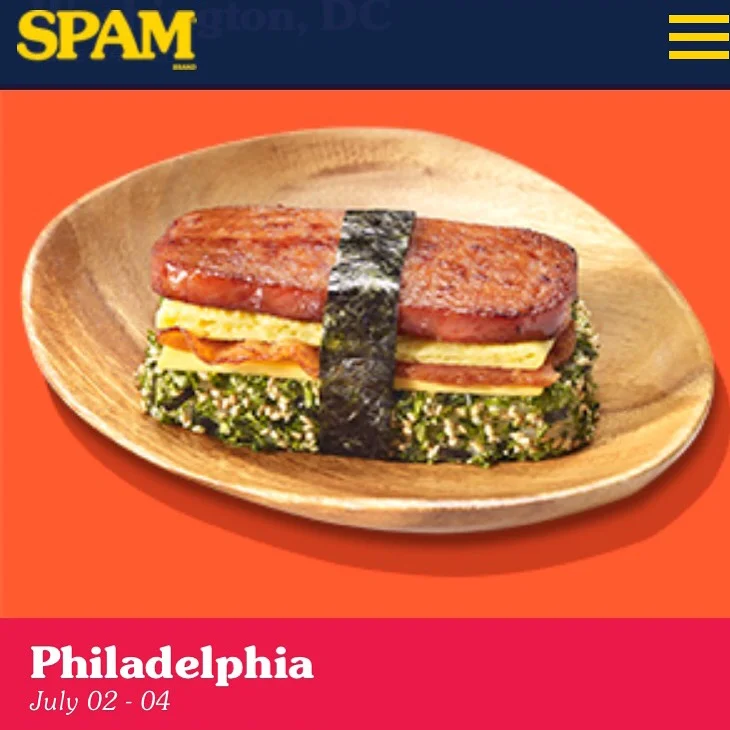  Our recipe for Breakfast Musubi can be found  here . Teriyaki Spam, bacon, tamago, cheddar and furikake rice. 