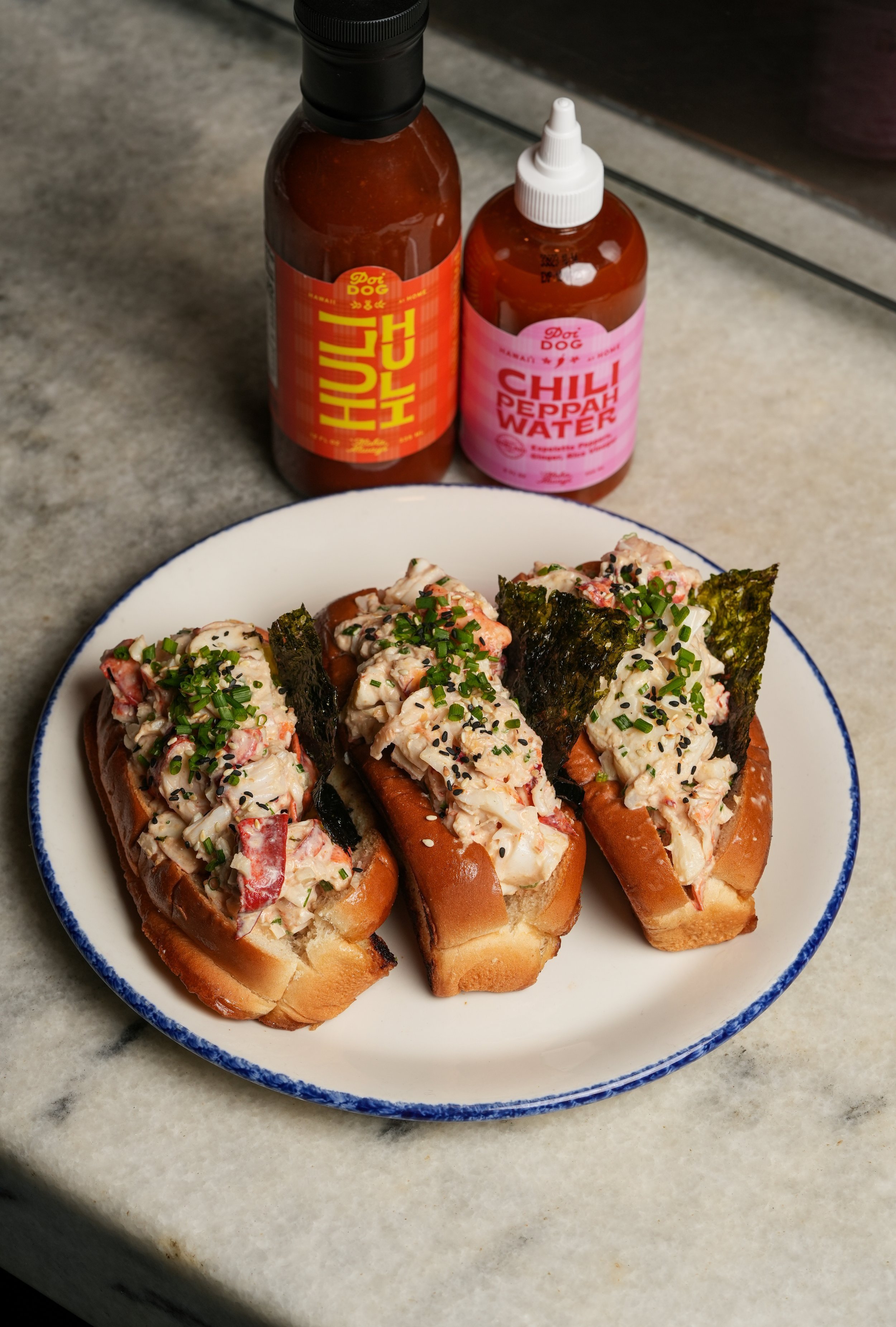 Oyster House: Poi Dog Huli Lobster Roll with Miso Mayo, Water Chestnuts and Nori