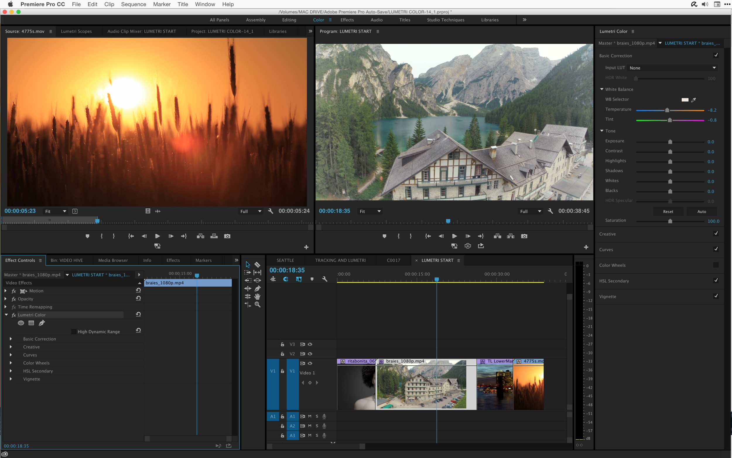 A master clip effect applied to a clip after an adjustment was made in the Lumetri Color Panel. 