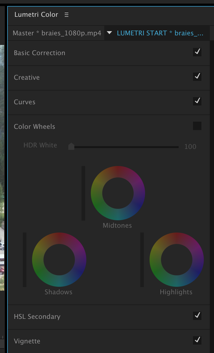 The Color wheels tab is disabled. 
