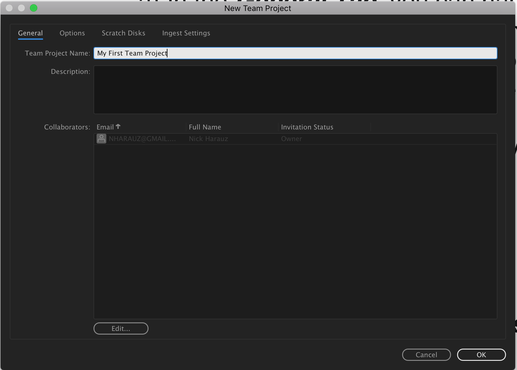 The general tab where you can name, add a description and invite collaborators through the edit button.