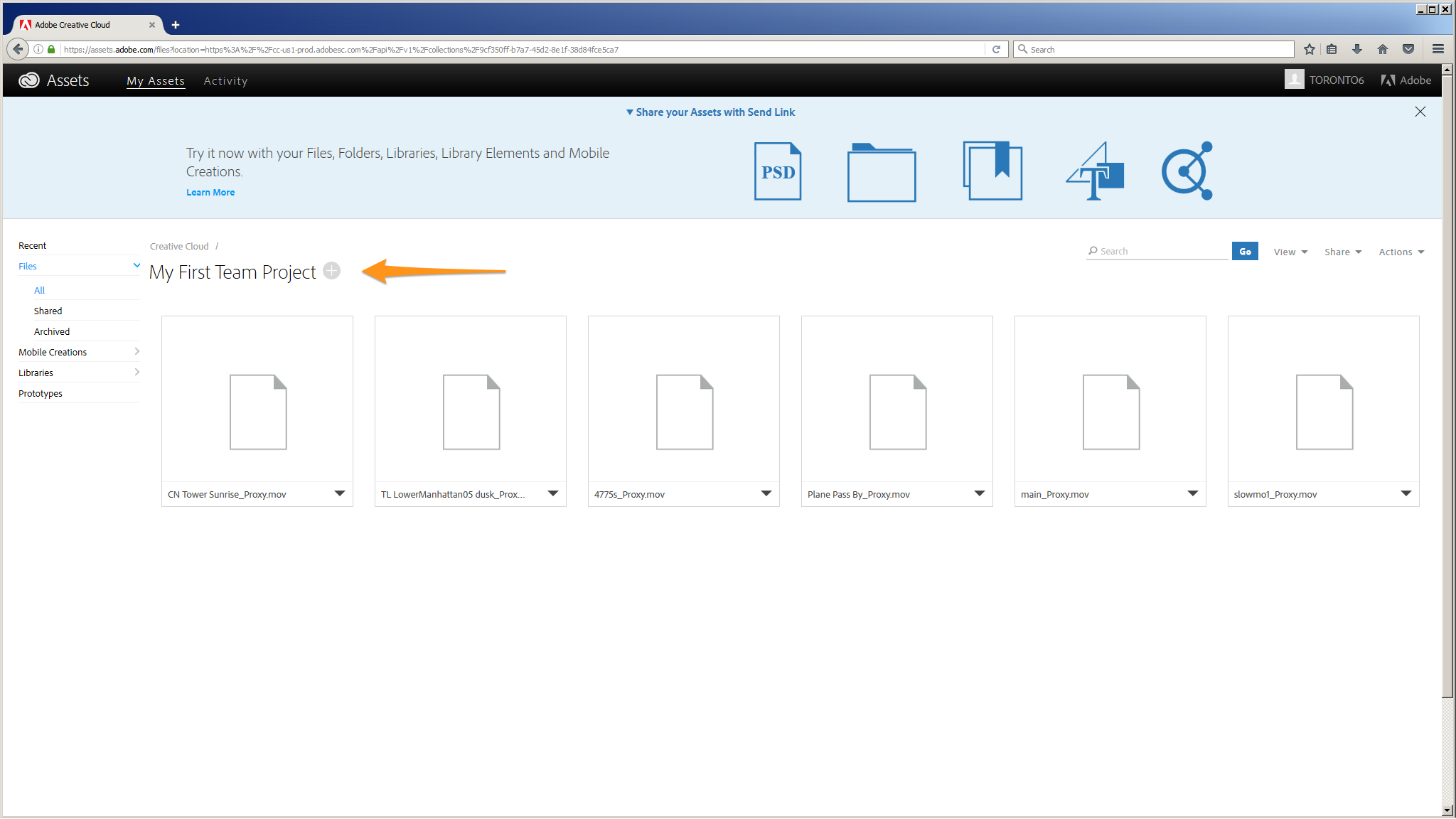Proxy Files being viewed on the web that were uploaded to the Creative Cloud Files Folder. You can share the folder to a team member by clicking the plus icon.