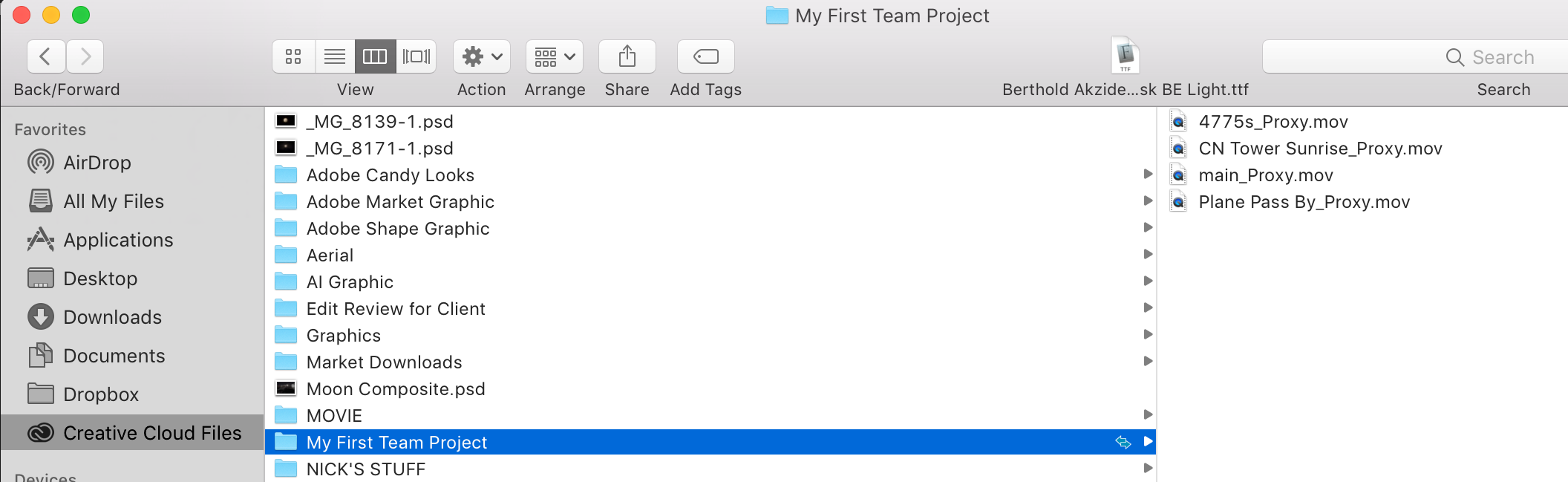 Creative Cloud files from a shared folder online being downloaded after a team project is opened. 