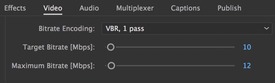 Scroll down in the Video tab to find the Bitrate Settings.