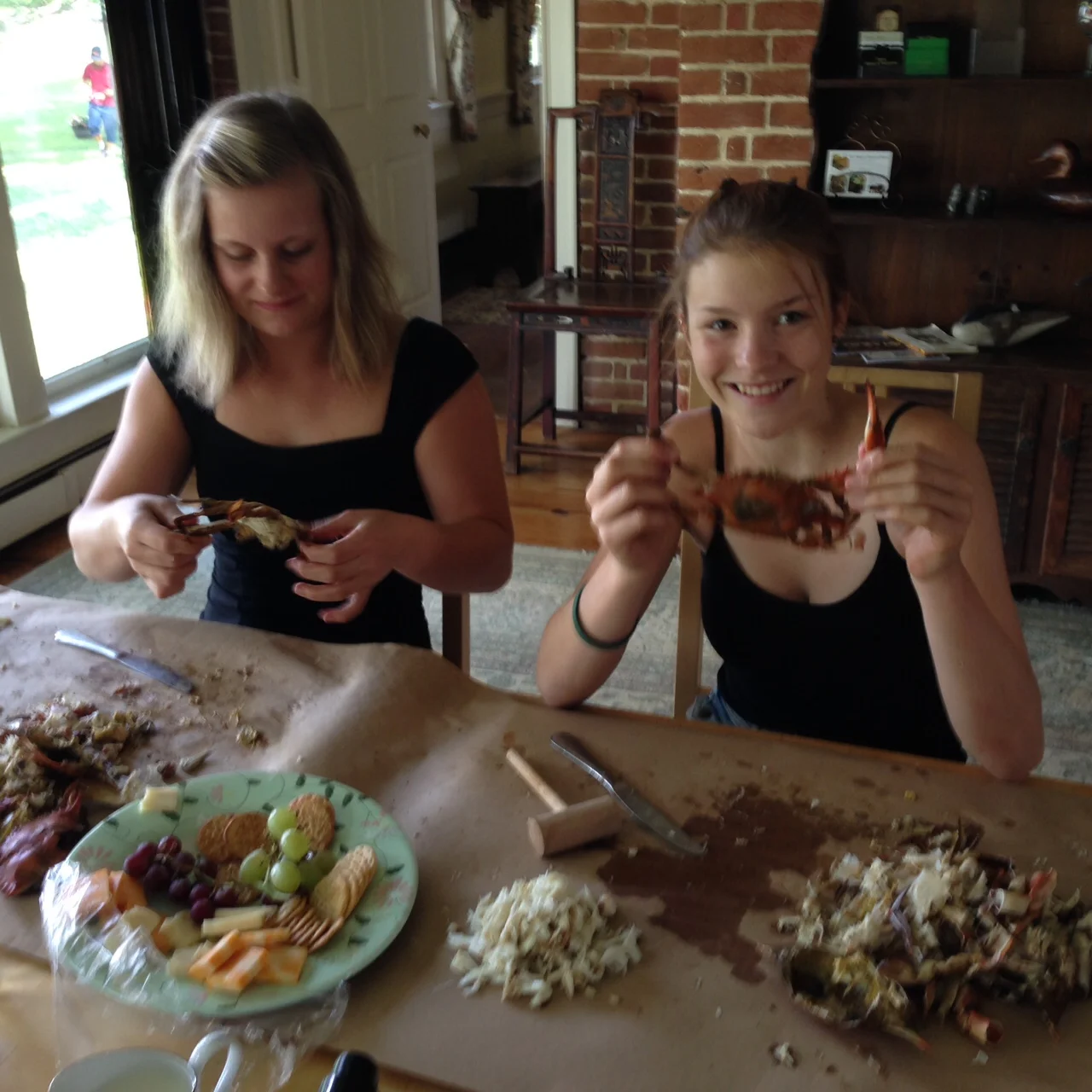 Sabine and me eating our first crabs.