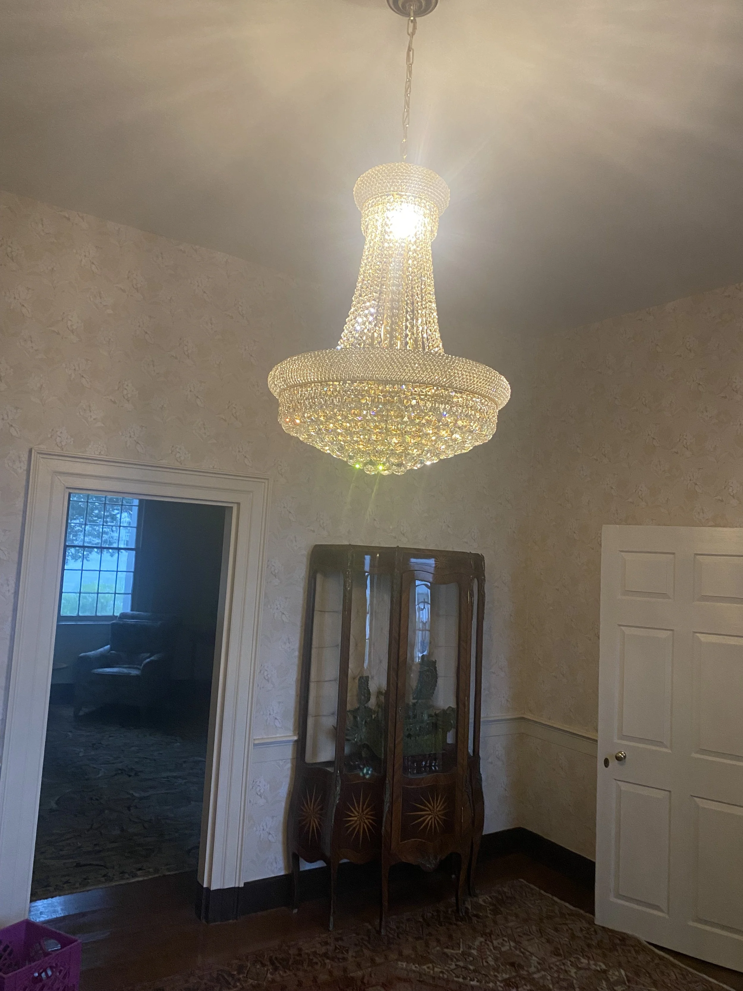 Jay the master electrician strengthened the ceiling supports for the new chandelier Mon July 2, 2022