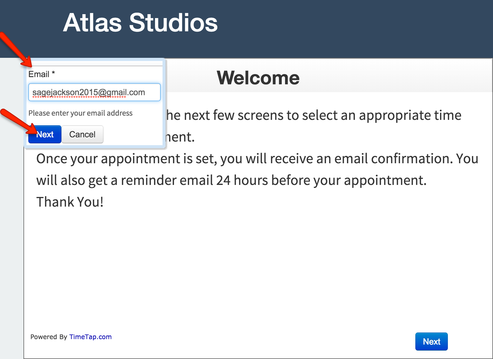 Have clients enter in their email address and click "Next"