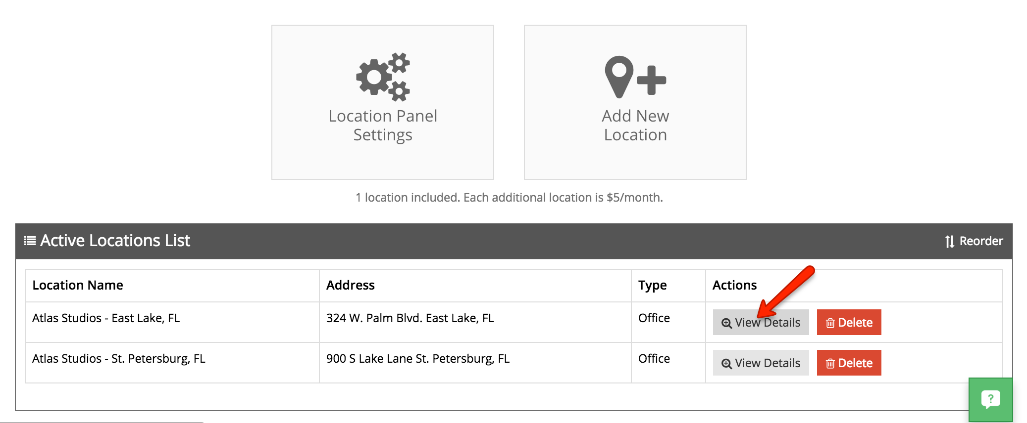 Click on the "View Details" button for a particular location