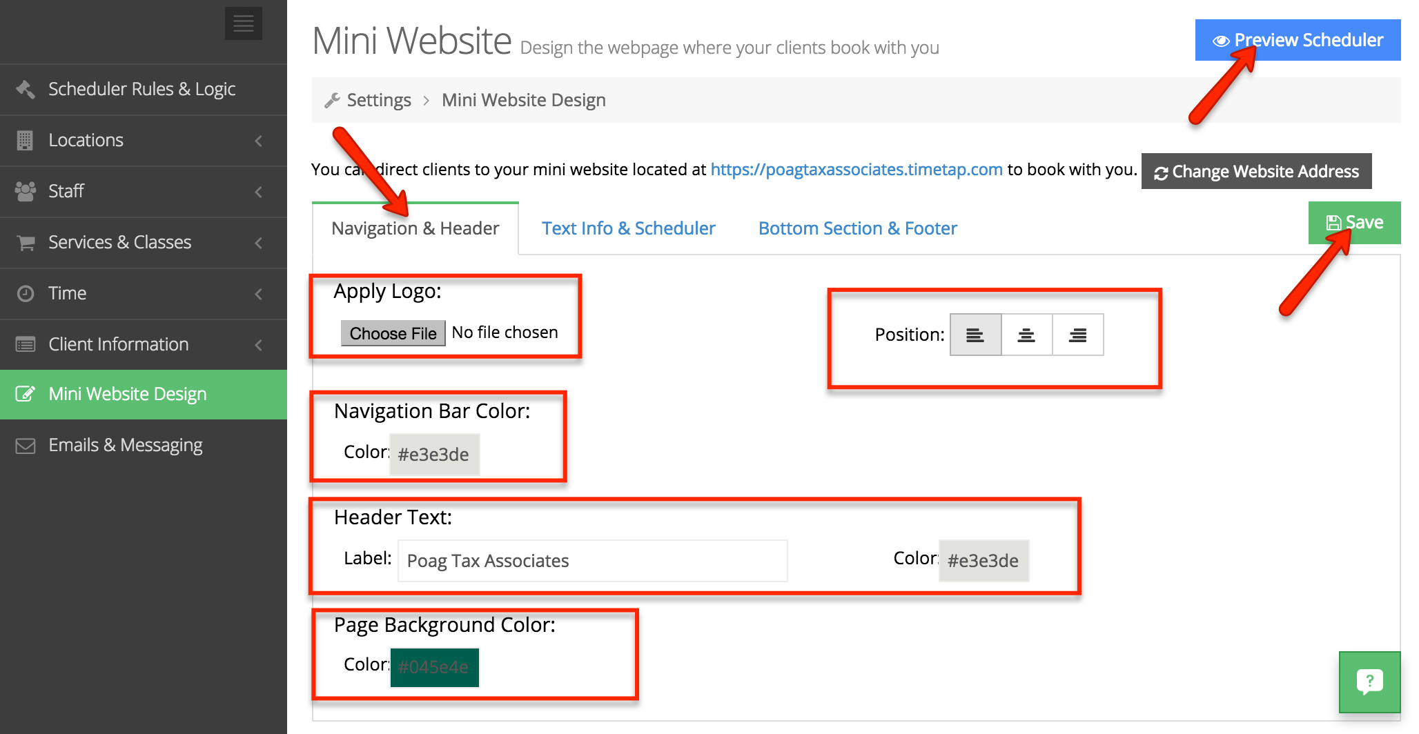 Choose from several customizations options under the "Navigation & Header" section