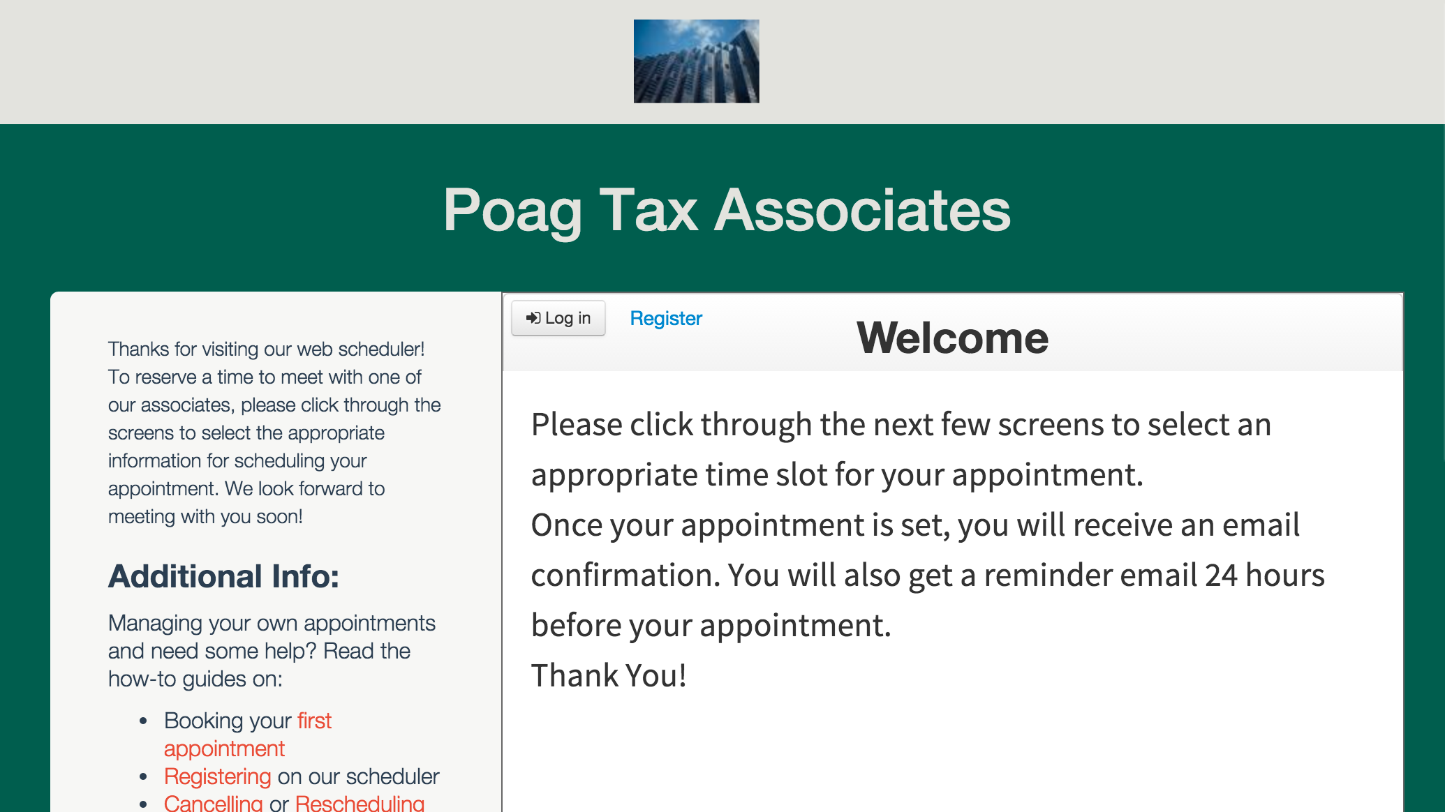 Current view of the web scheduler after previous customizations