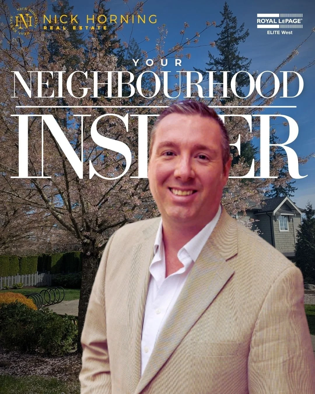 Nick Horning in Burke Mountain in front of Cherry Blossoms