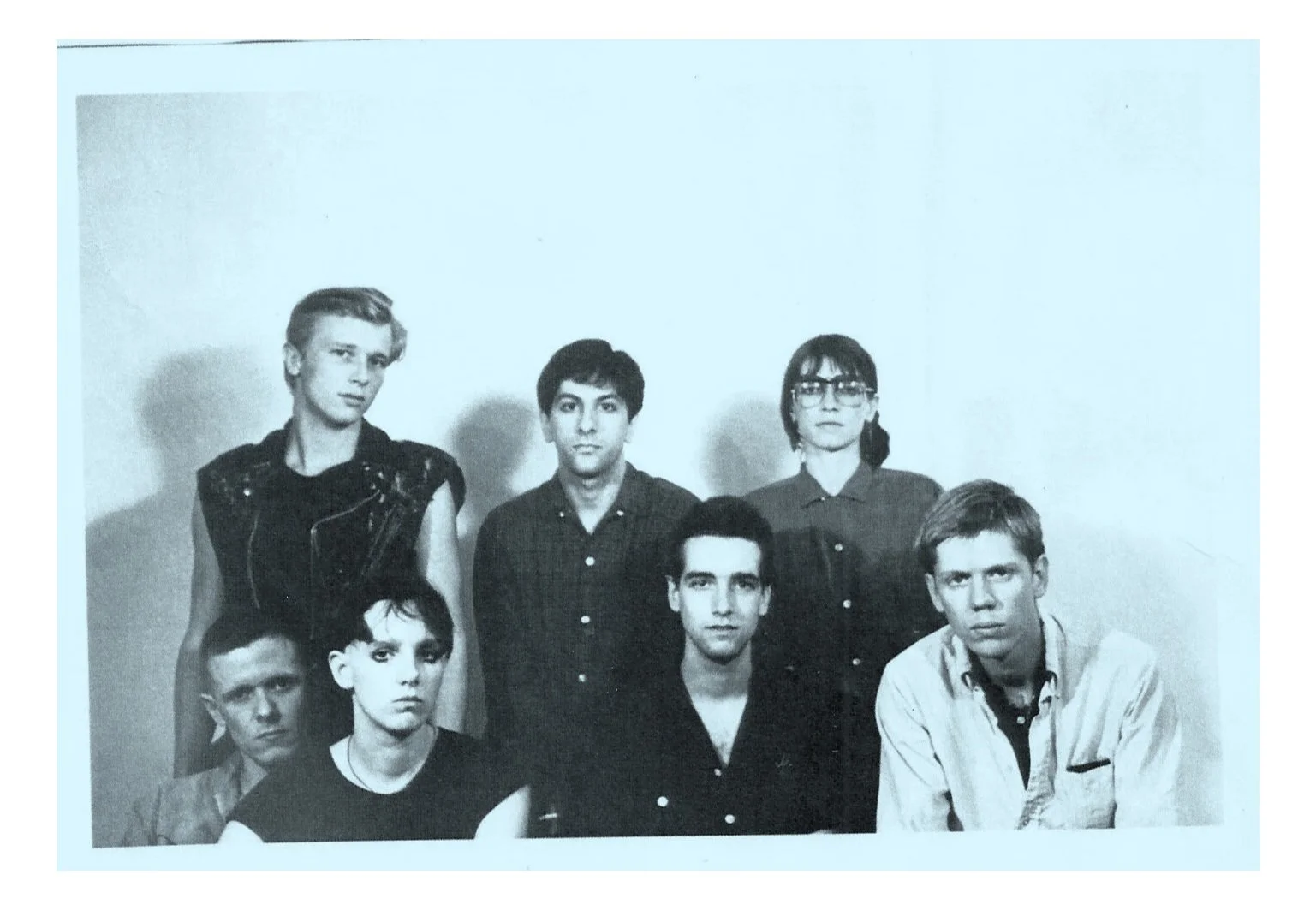 Savage Blunder Tour, 1982. L-R: Michael Gira, Harry Crosby, Sue Hanel, Lee Ranaldo, Jonathan Kane, Kim Gordon, Thurston Moore