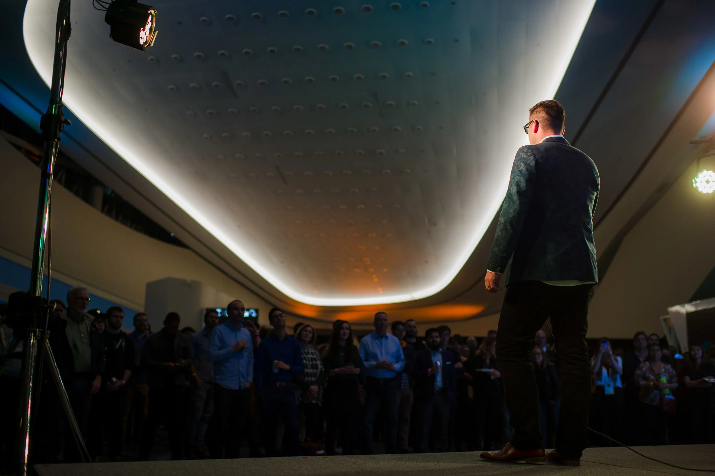  Dave Damer, CEO of Testfire Labs, presenting to the crowd at Launch Party 8.